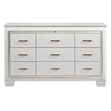 White Finish Dresser Bold Design 9 Drawers Glamorous Faux Alligator Textured Fronts Wooden Bedroom Furniture White Bedroom Contemporary,Glam,Modern Wood