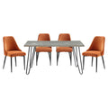 Modern Sleek Design 5Pc Dining Set Table And 4X Side Chairs Orange Velvet Casual Metal Frame Stylish Dining Furniture Wood Orange Dining Room 60 Inches Casual,Modern Rectangular Dining Table With Chair Metal