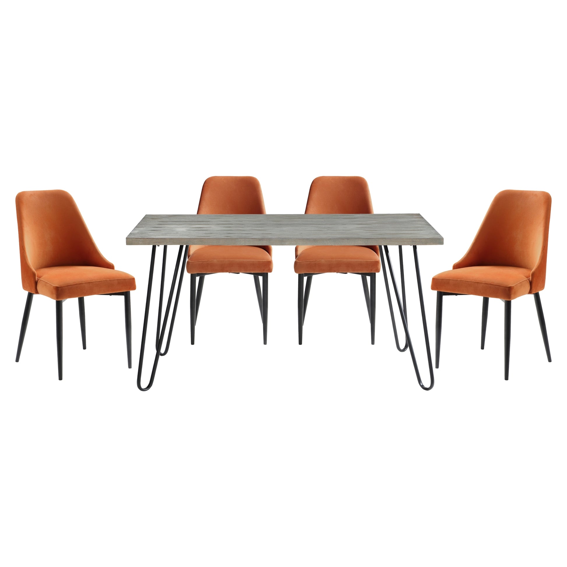 Modern Sleek Design 5Pc Dining Set Table And 4X Side Chairs Orange Velvet Casual Metal Frame Stylish Dining Furniture Wood Orange Dining Room 60 Inches Casual,Modern Rectangular Dining Table With Chair Metal