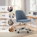Sweetcrispy Armless Home Office Desk Chair With Wheels Adjustable Swivel Task Computer Vanity Chair For Small Spaces Blue Fabric