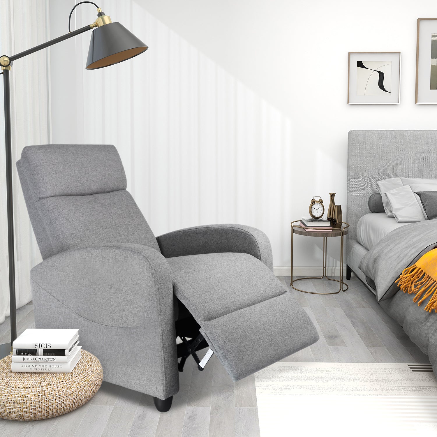 Sweetcrispy Recliner Chair For Living Room Massage Pu Leather Recliner Sofa Home Theater Seating With Lumbar Support Gray Fabric 1 Seat