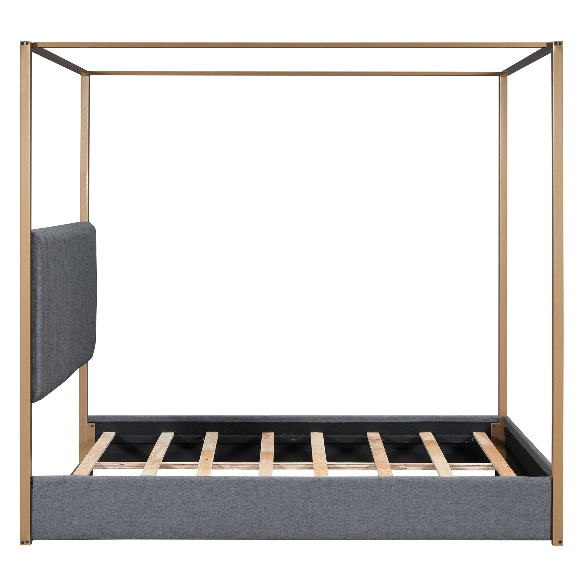 Queen Size Upholstery Canopy Platform Bed With Headboard And Metal Frame, Gray Box Spring Not Required Queen Gray Wood Linen Upholstered