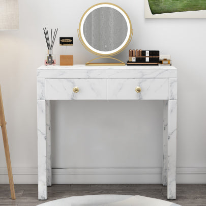 Tempered Glass Marble Texture Dressing Table White Glass