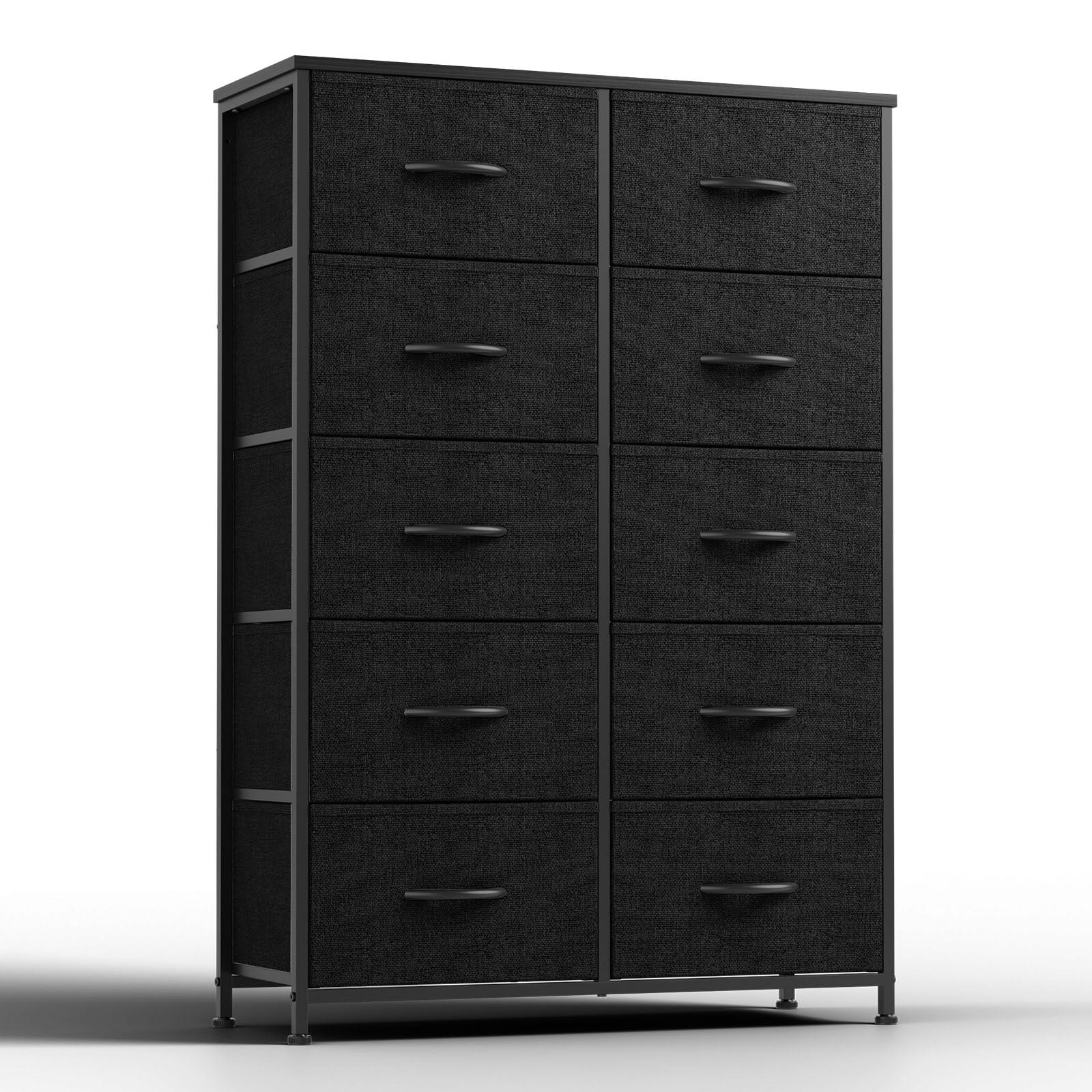 Sweetcrispy Dresser For Bedroom Storage Drawers, Fabric Storage Tower With 10 Drawers Sturdy Metal Frame Black Metal