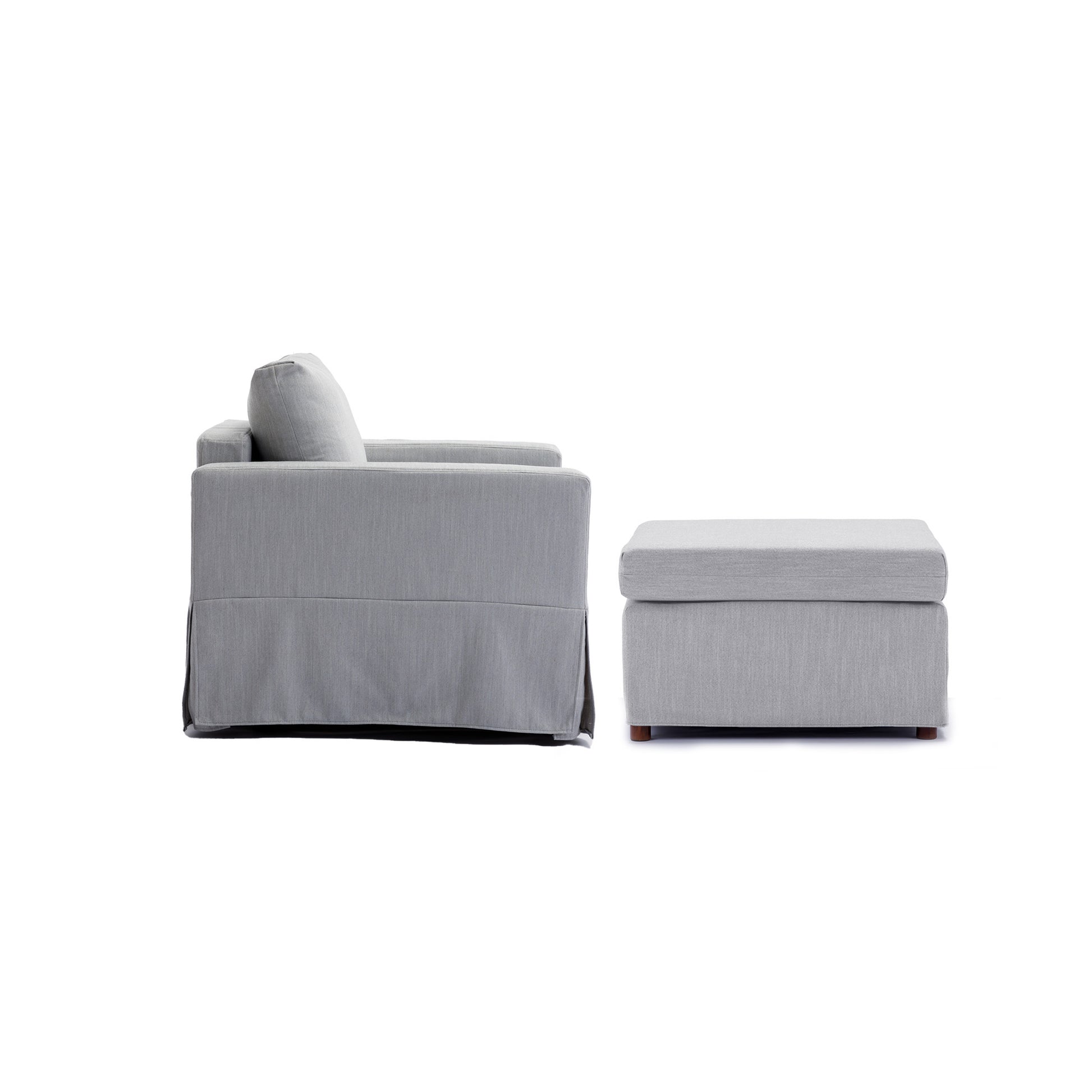 Single Seat Module Sofa Sectional Couch With 1 Ottoman,Cushion Covers Removable And Washable,Light Grey Light Grey Wood Primary Living Space Soft Modern Rubberwood Foam Linen 1 Seat