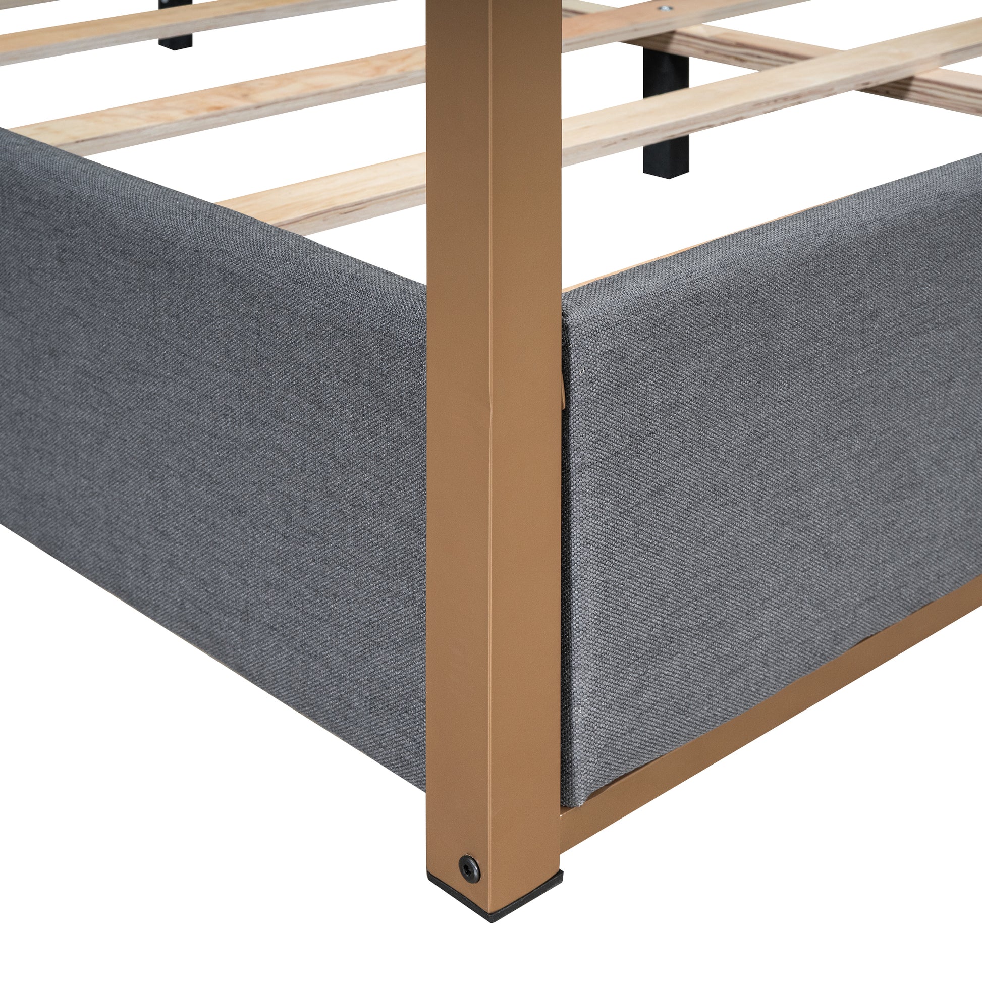 Queen Size Upholstery Canopy Platform Bed With Headboard And Metal Frame, Gray Box Spring Not Required Queen Gray Wood Linen Upholstered