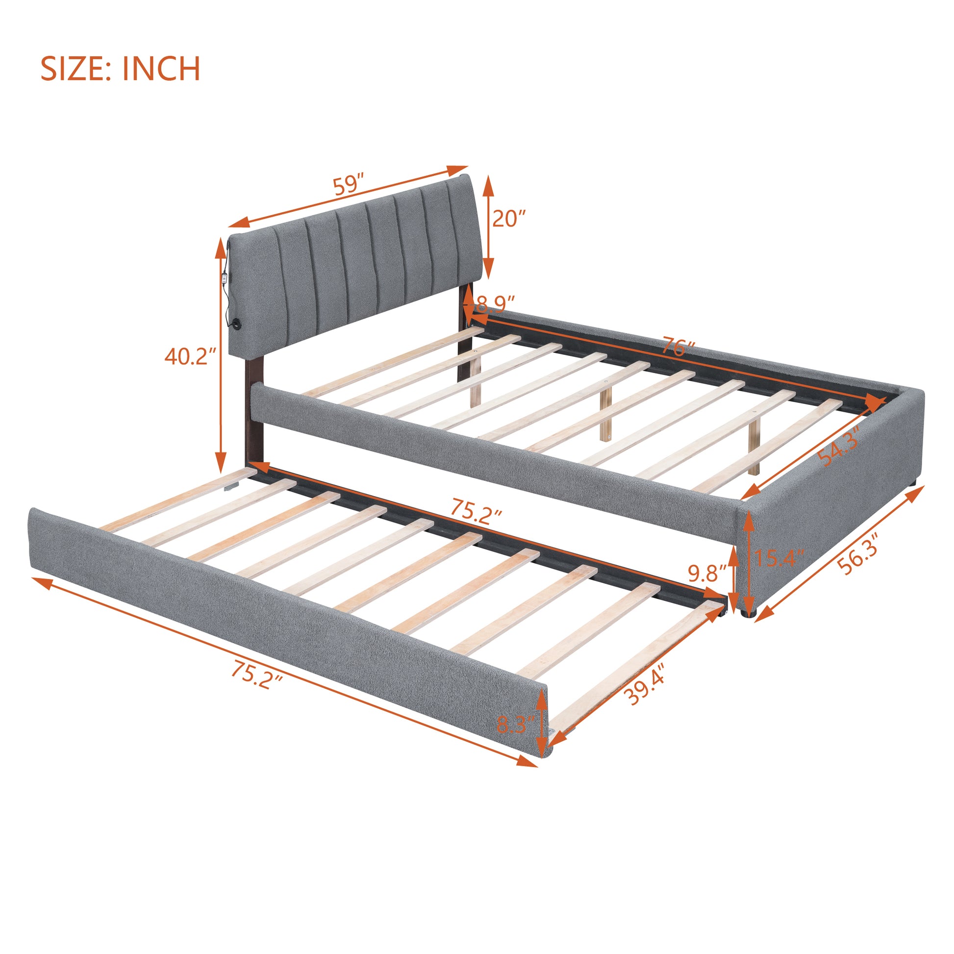 Teddy Fleece Full Size Upholstered Platform Bed With Trundle, Gray Gray Fleece