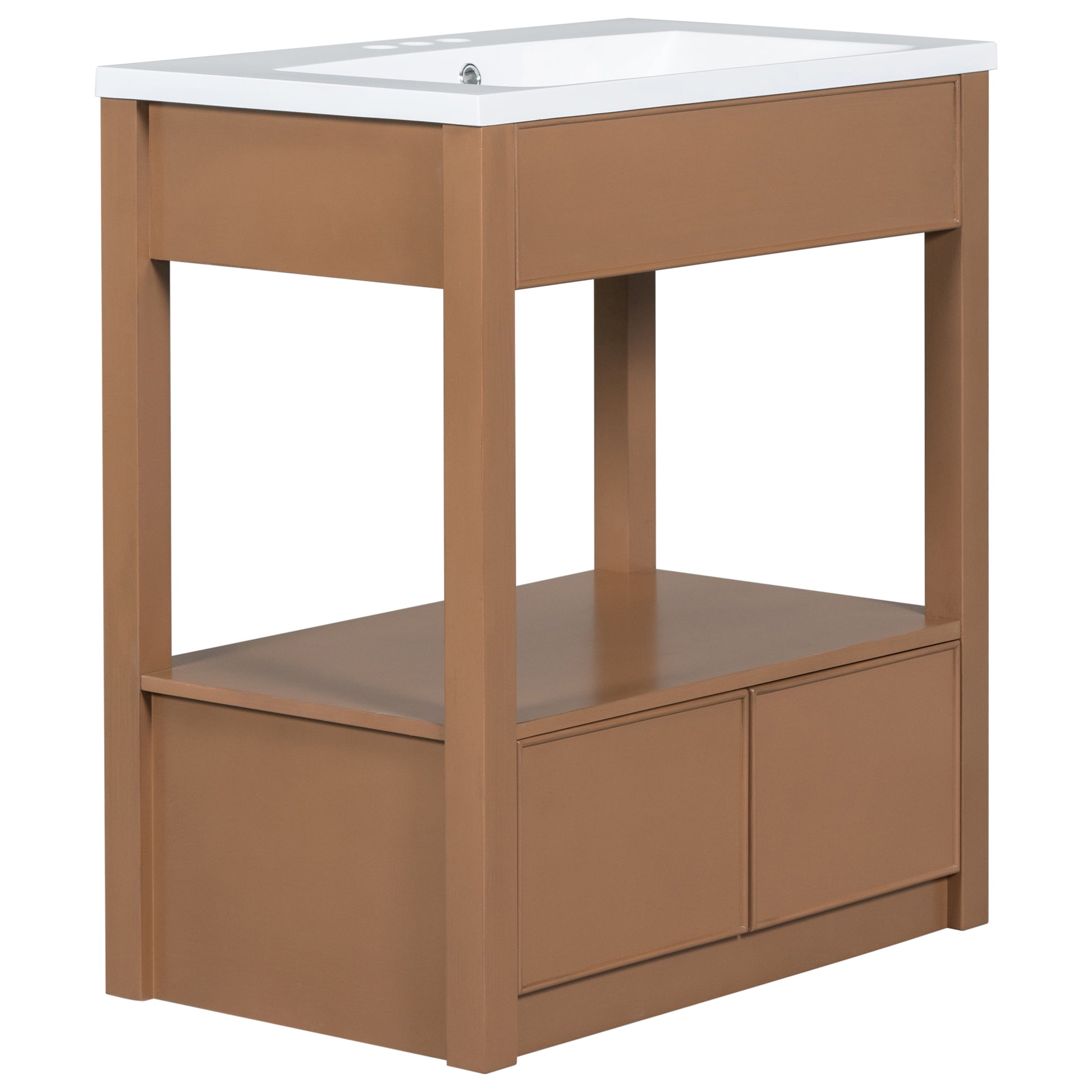 30" Bathroom Vanity With Sink Top, Bathroom Cabinet With Open Storage Shelf And Two Drawers, Brown Brown Solid Wood Mdf