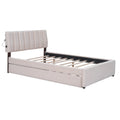 Teddy Fleece Full Size Upholstered Platform Bed With Trundle, Beige Full Beige Fleece