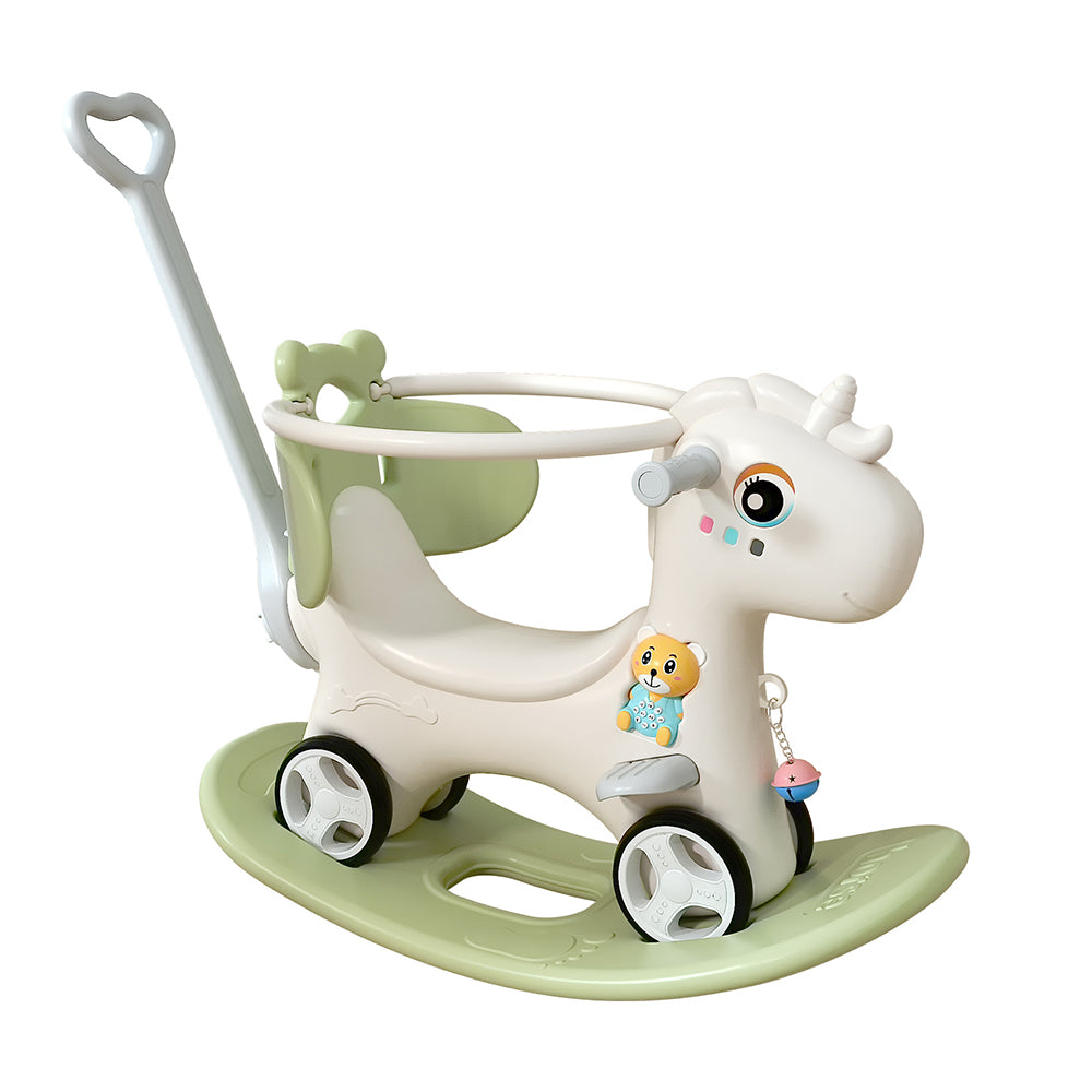 Rocking Horse For Toddlers, Balance Bike Ride On Toys With Push Handle,Backrest And Balance Board For Baby Girl And Boy, Unicorn Kids Green Color Green Hdpe