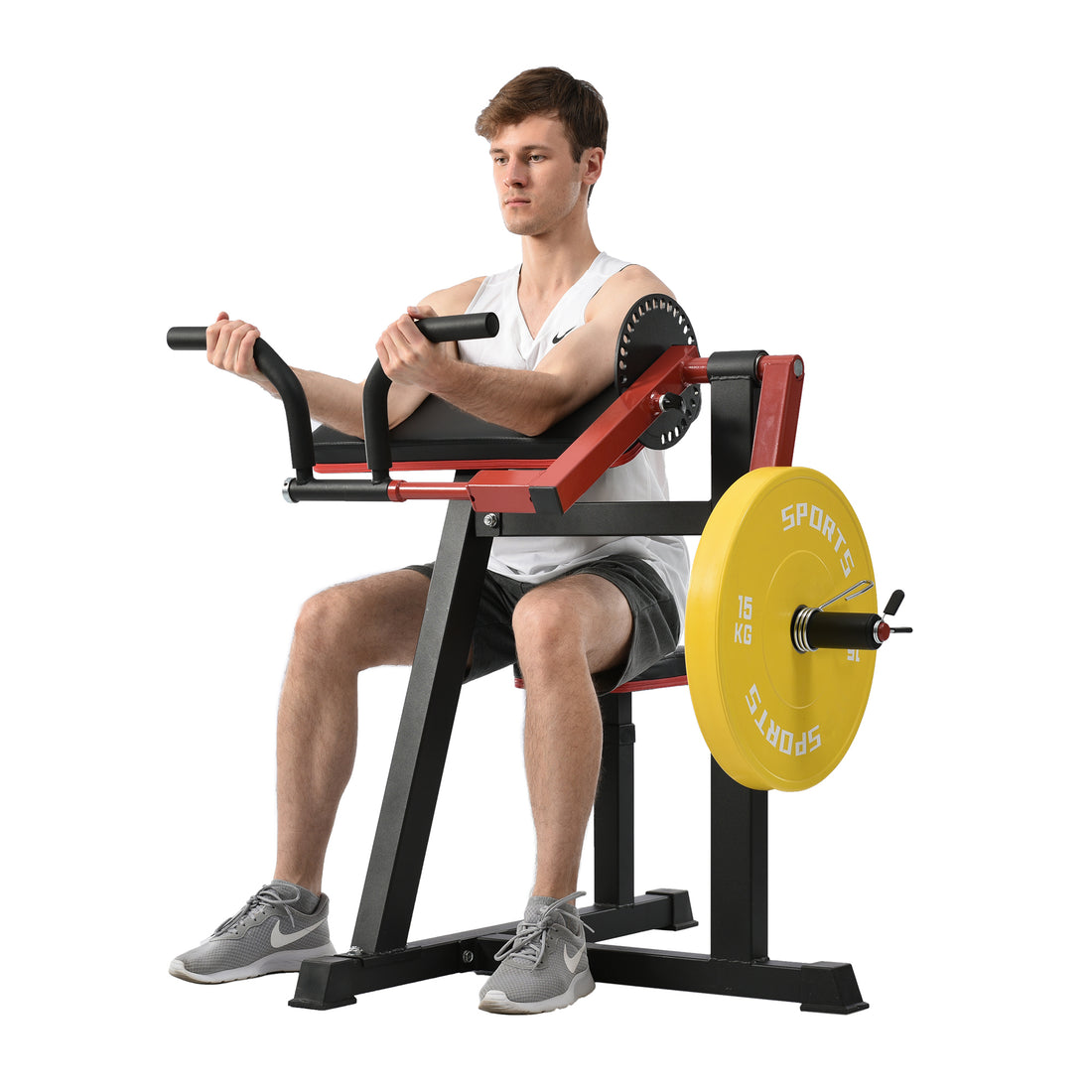 Bicep Tricep Curl Machine With Adjustable Seat, Bicep Curls And Tricep Extension Machine Home Gym Indoor Fitness Black Red Durable Gym Gym Metal