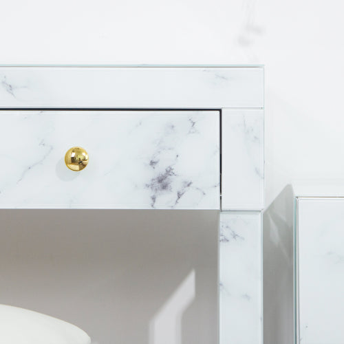 Tempered Glass Marble Texture Dressing Table White Glass