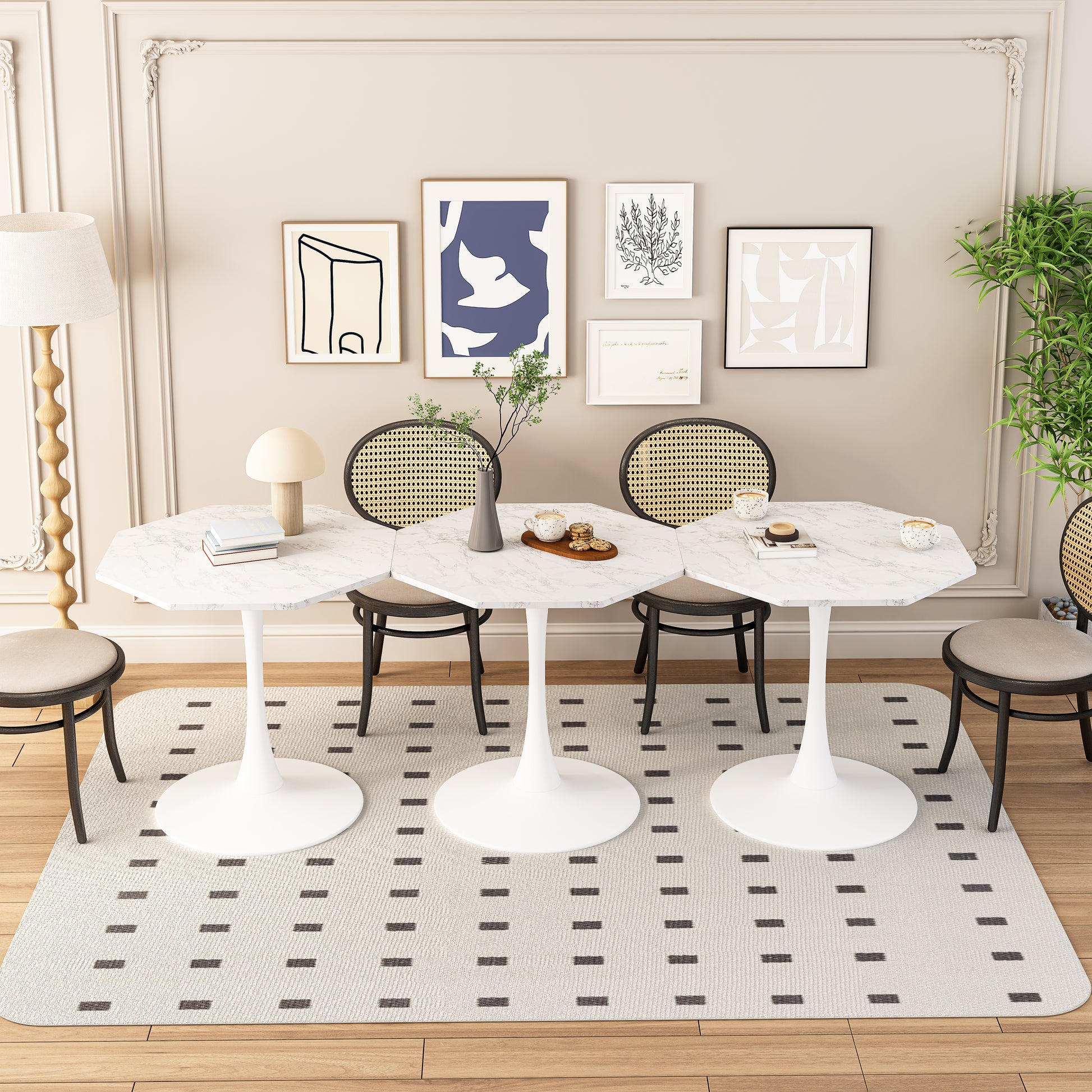 31.50"Modern Octagonal Coffee Table With Printed White Marble Table Top,Metal Base, For Dining Room, Kitchen, Living Room White Marble Mdf
