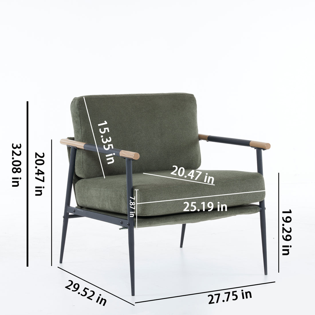 Upholstered Mid Century Lounge Chair Reading Armchair Chenille Fabric Modern Arm Chair With Metal Frameaccent Chair For Living Room, Green Green Chenille