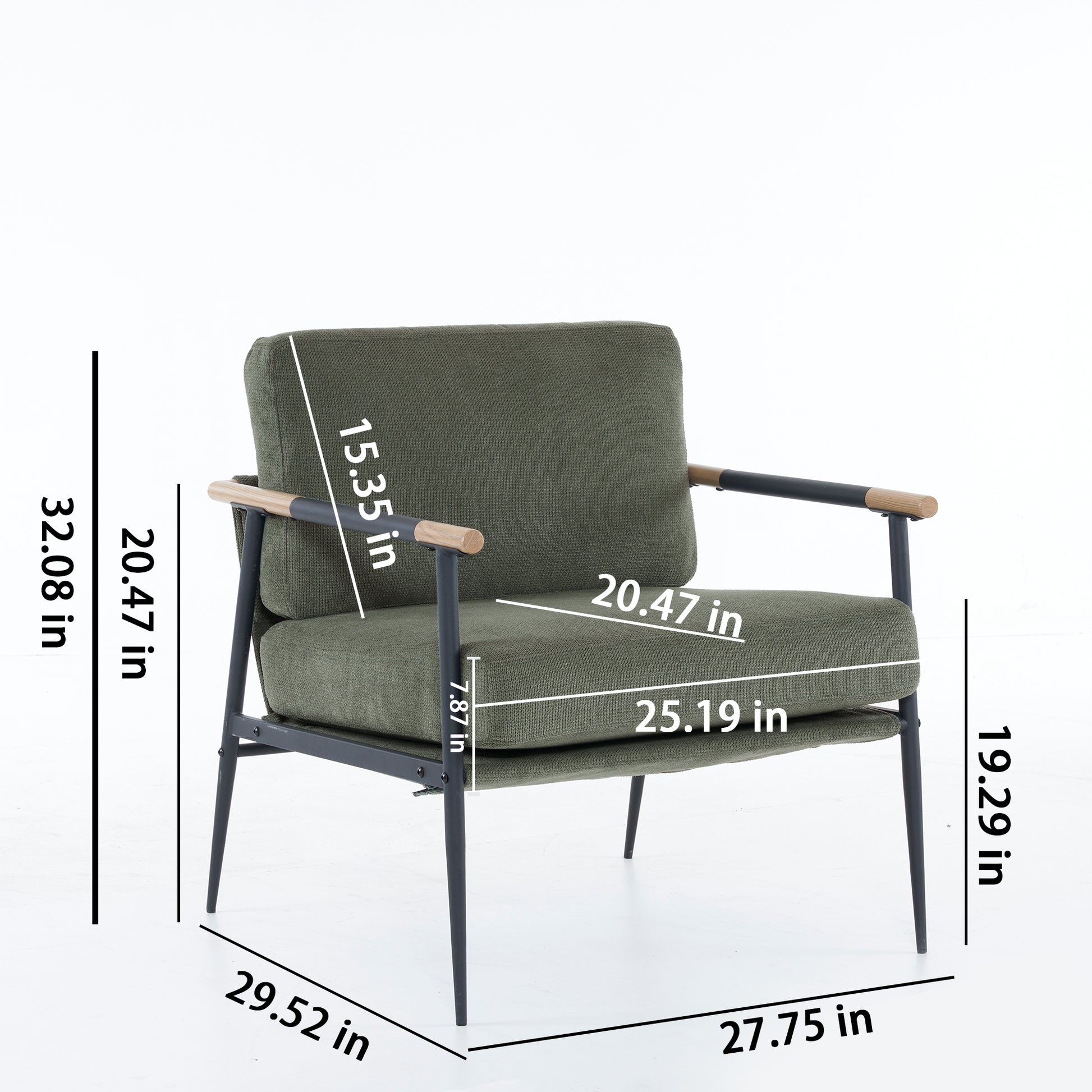 Upholstered Mid Century Lounge Chair Reading Armchair Chenille Fabric Modern Arm Chair With Metal Frameaccent Chair For Living Room, Green Green Chenille