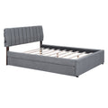 Teddy Fleece Queen Size Upholstered Platform Bed With Trundle, Gray Gray Fleece