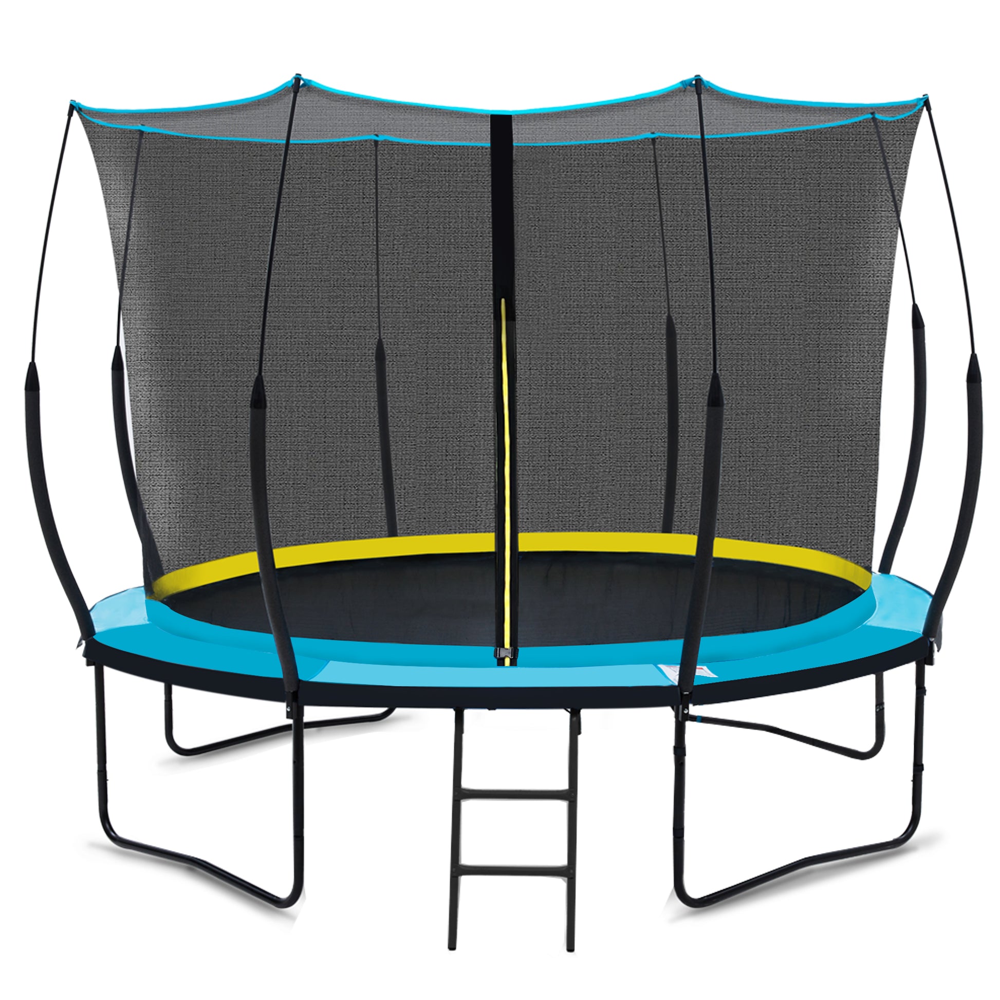 Yc 10Ft Recreational Trampolines With Enclosure For Kids And Adults With Patented Fiberglass Poles Pumpkin Blue Blue Steel