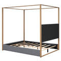 Queen Size Upholstery Canopy Platform Bed With Headboard And Metal Frame, Gray Box Spring Not Required Queen Gray Wood Linen Upholstered