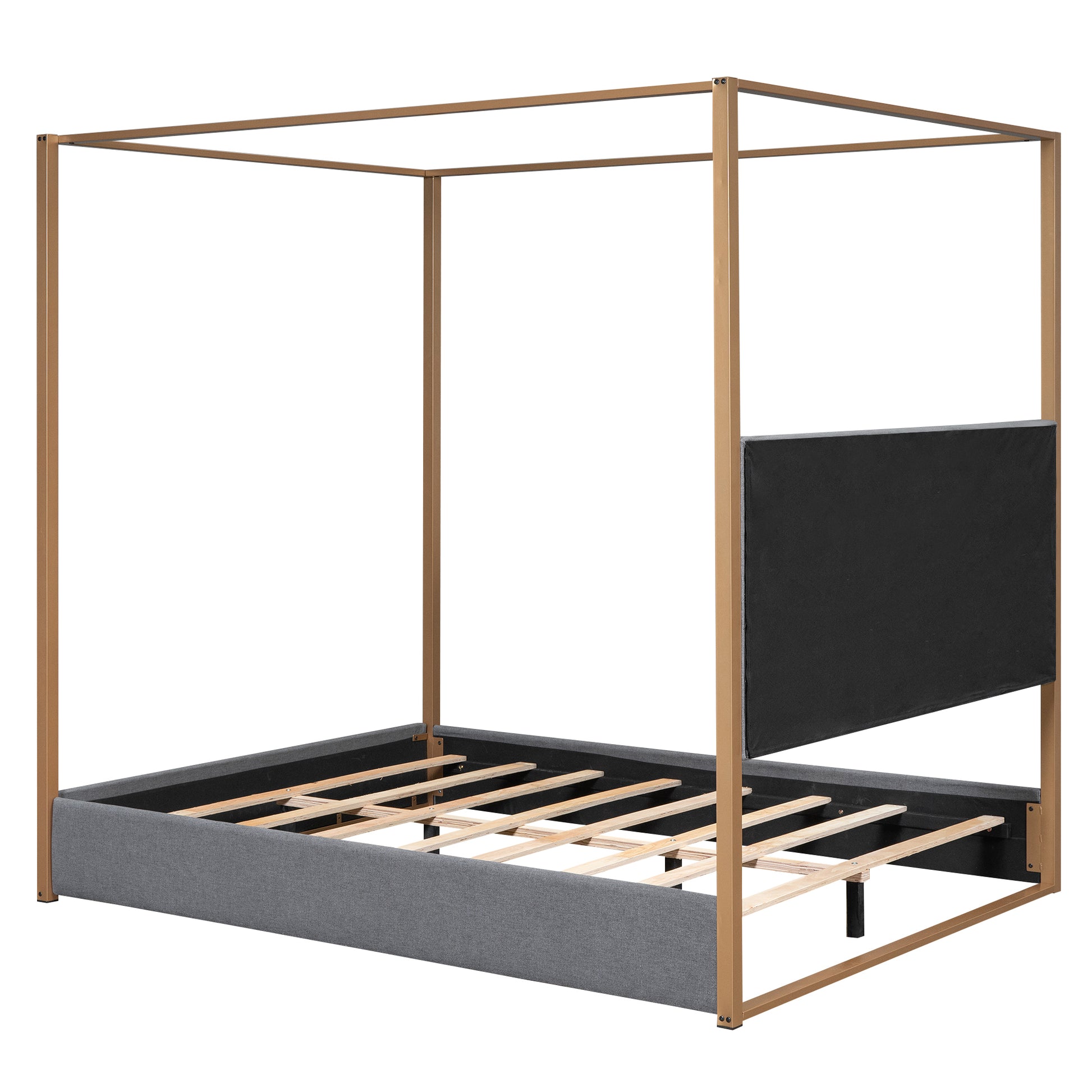 Queen Size Upholstery Canopy Platform Bed With Headboard And Metal Frame, Gray Box Spring Not Required Queen Gray Wood Linen Upholstered
