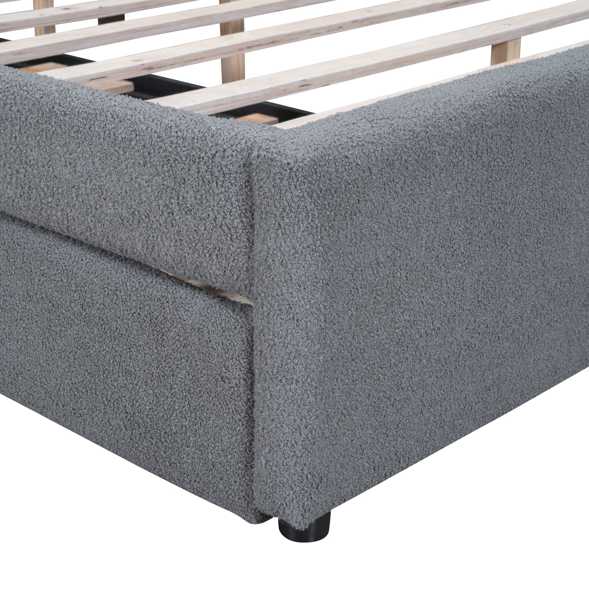 Teddy Fleece Queen Size Upholstered Platform Bed With Trundle, Gray Gray Fleece