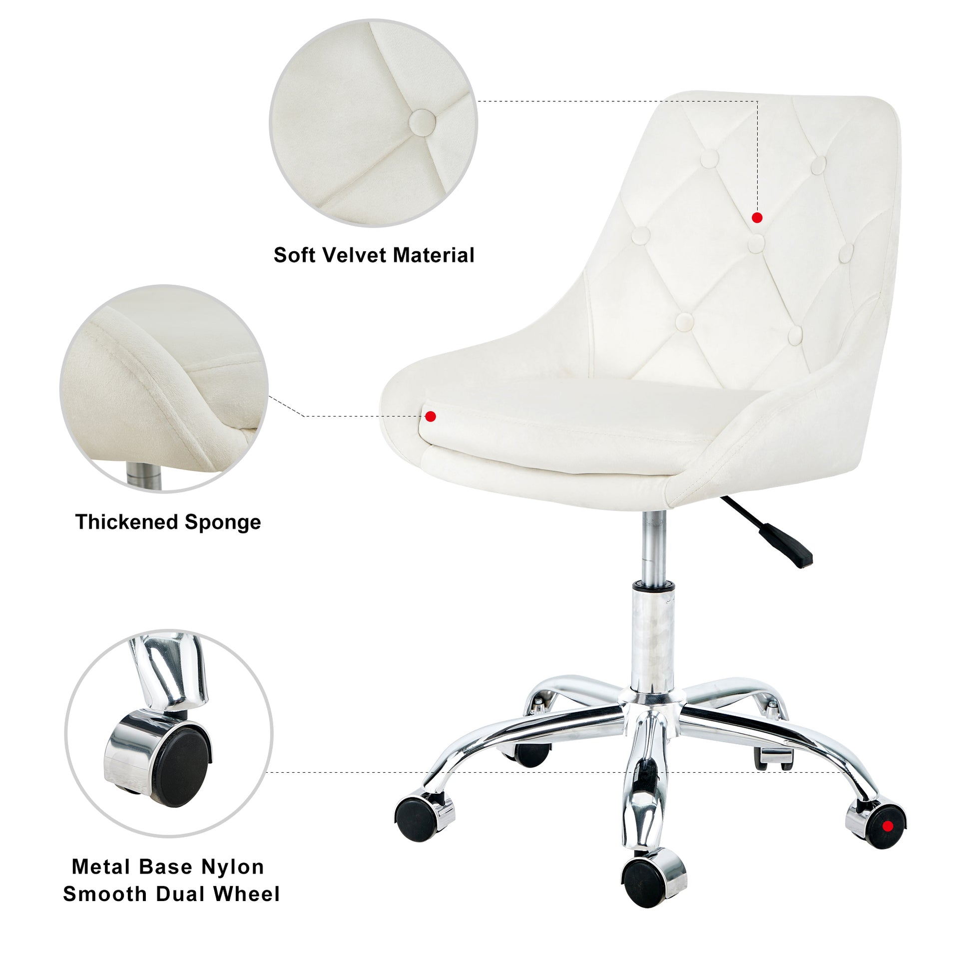 Modern Velvet Fabric With Chrome Legs Living Room Furniture Dining Chair, Soft And Comfortable, Lift Adjustment, Free Movement Convenient, Space Saving. Set Of 1 Beige Foam Metal