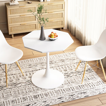 31.50"Modern Octagonal Coffee Table With Mdf Table Top,Metal Base, For Dining Room, Kitchen, Living Room,White White Mdf