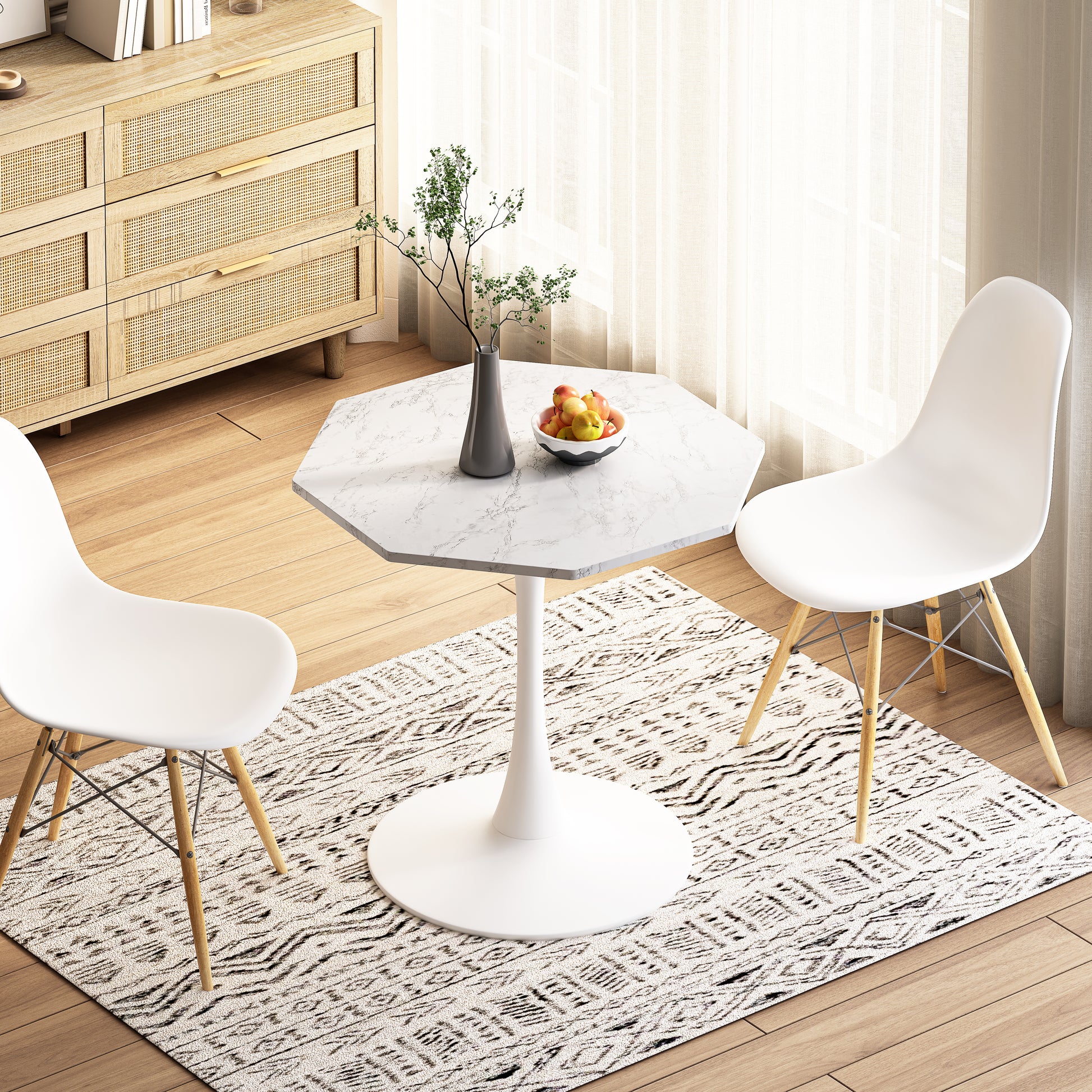 31.50"Modern Octagonal Coffee Table With Printed White Marble Table Top,Metal Base, For Dining Room, Kitchen, Living Room White Marble Mdf