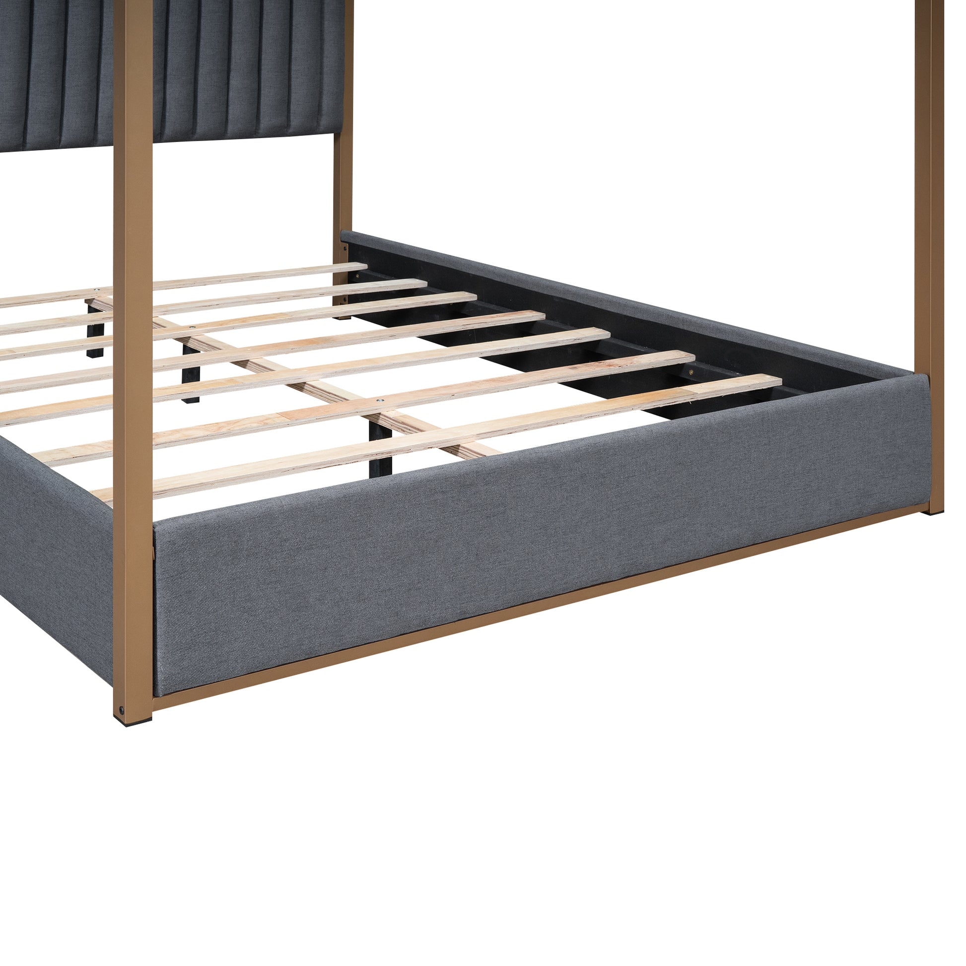 Queen Size Upholstery Canopy Platform Bed With Headboard And Metal Frame, Gray Box Spring Not Required Queen Gray Wood Linen Upholstered