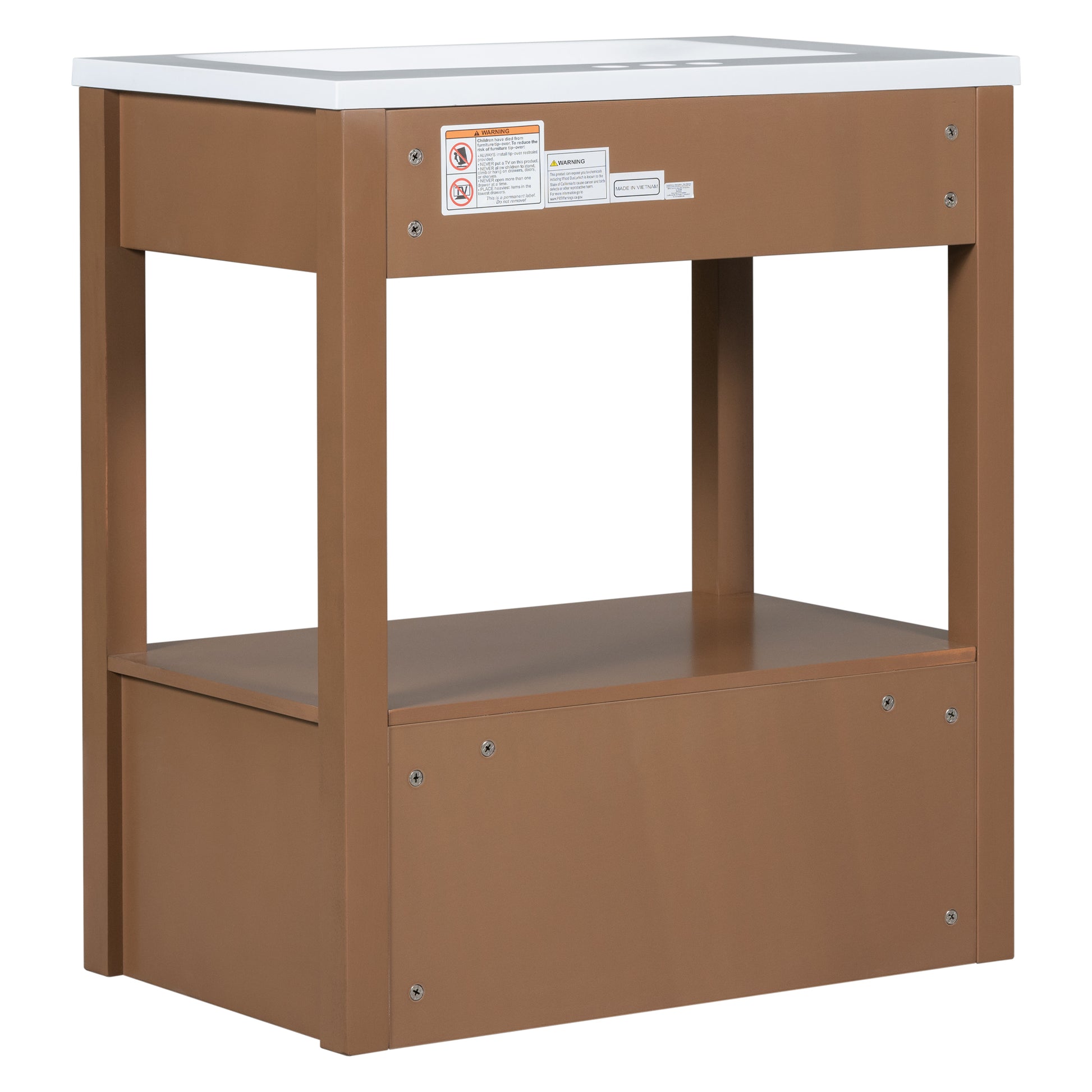 30" Bathroom Vanity With Sink Top, Bathroom Cabinet With Open Storage Shelf And Two Drawers, Brown Brown Solid Wood Mdf