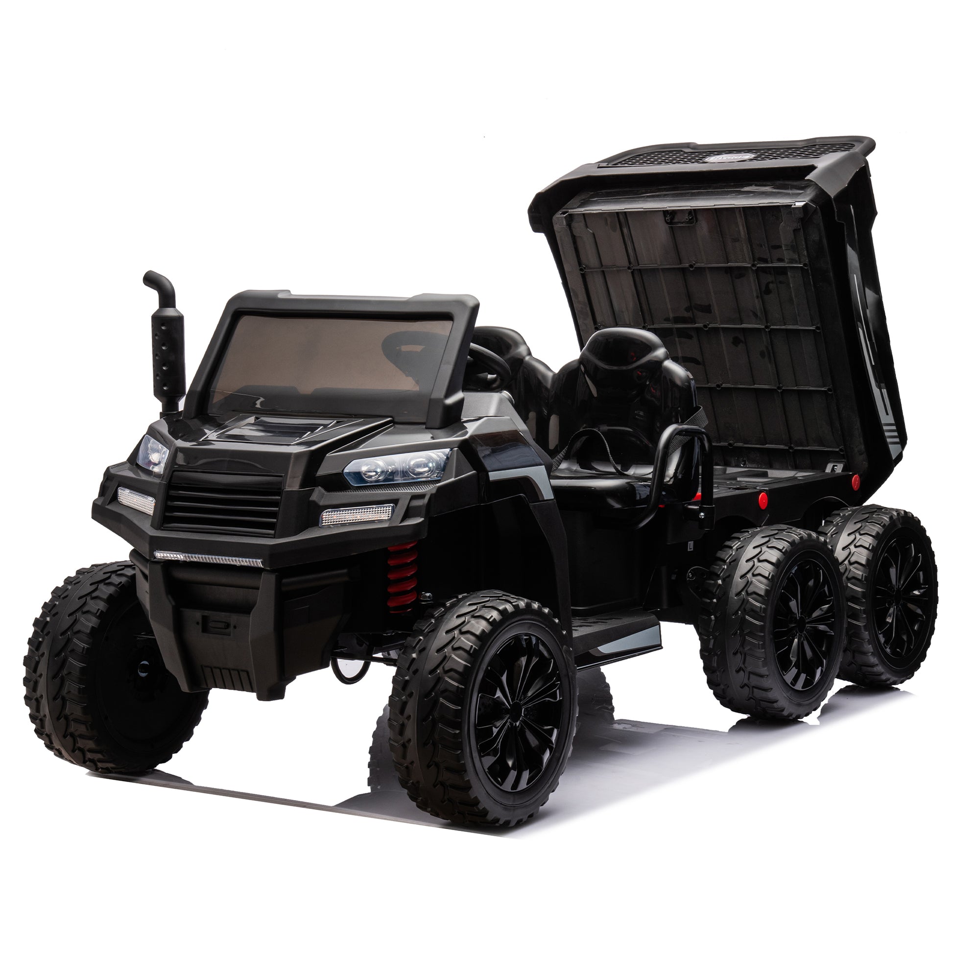 24V 2 Seater Utv Xxl Ride On Truck With Dump Bed For Kid,Ride On 4Wd Utv With 6 Wheels,Foam Tires, Suitable For Off Roading,Remote Control,Three Point Safety Harness Black Polypropylene