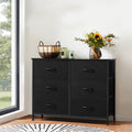 Sweetcrispy Dresser For Bedroom 6 Drawers Wide Fabric Storage Units Chest Of Drawers For Bedroom With Metal Frame And Wooden Top For Tv Black Metal