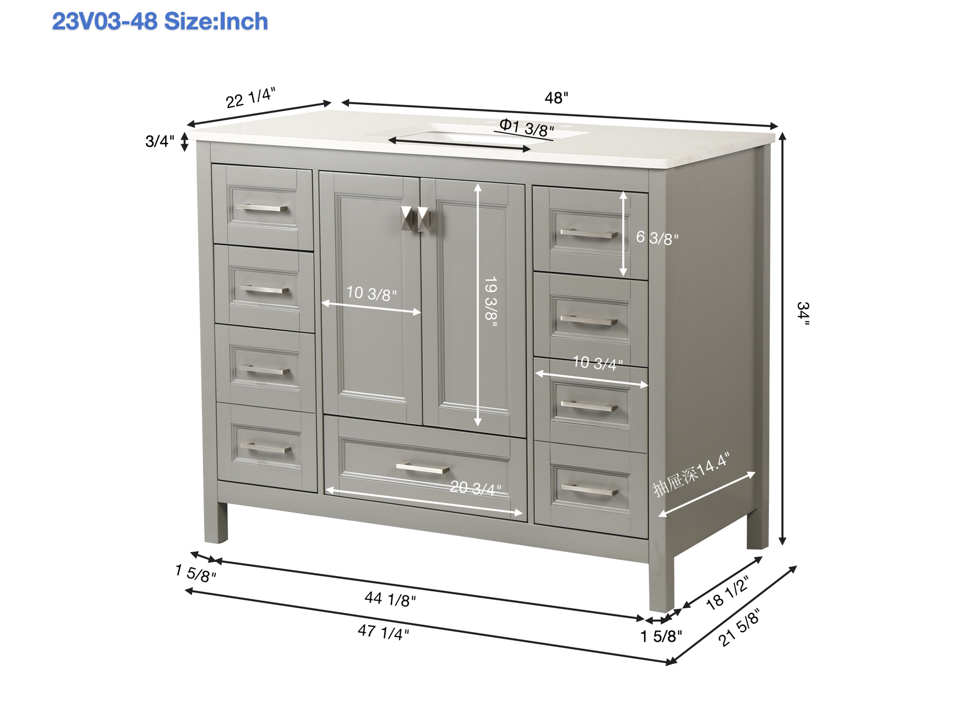 Vanity Sink Combo Featuring A Marble Countertop, Bathroom Sink Cabinet, And Home Decor Bathroom Vanities Fully Assembled Grey 48 Inch Vanity With Sink 23V03 48Gr Gray Wood Solid Wood