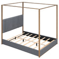 Queen Size Upholstery Canopy Platform Bed With Headboard And Metal Frame, Gray Box Spring Not Required Queen Gray Wood Linen Upholstered