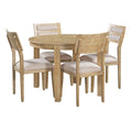 5 Piece Multifunctional Dining Table Set, Farmhouse Dining Set With Extendable Round Table ,Two Small Drawers And 4 Upholstered Dining Chairs For Kitchen And Dining Room Natural Wood Wash Natural Wood Wash Solid Wood
