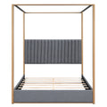 Queen Size Upholstery Canopy Platform Bed With Headboard And Metal Frame, Gray Box Spring Not Required Queen Gray Wood Linen Upholstered