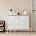 Sweetcrispy Dresser For Bedroom 6 Drawers Wide Fabric Storage Units Chest Of Drawers For Bedroom With Metal Frame And Wooden Top For Tv White Metal