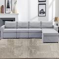4 Seat Module Sectional Sofa Couch With 1 Ottoman,Seat Cushion And Back Cushion Removable And Washable,Light Grey Light Grey Wood Primary Living Space Soft Modern Rubberwood Foam Linen 4 Seat