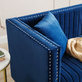 Contemporary Vertical Channel Tufted Velvet Sectional Sofa Modern Upholstered Corner Couch For Living Room Apartment With Ottoman And 4 Pillows,Blue Blue Velvet