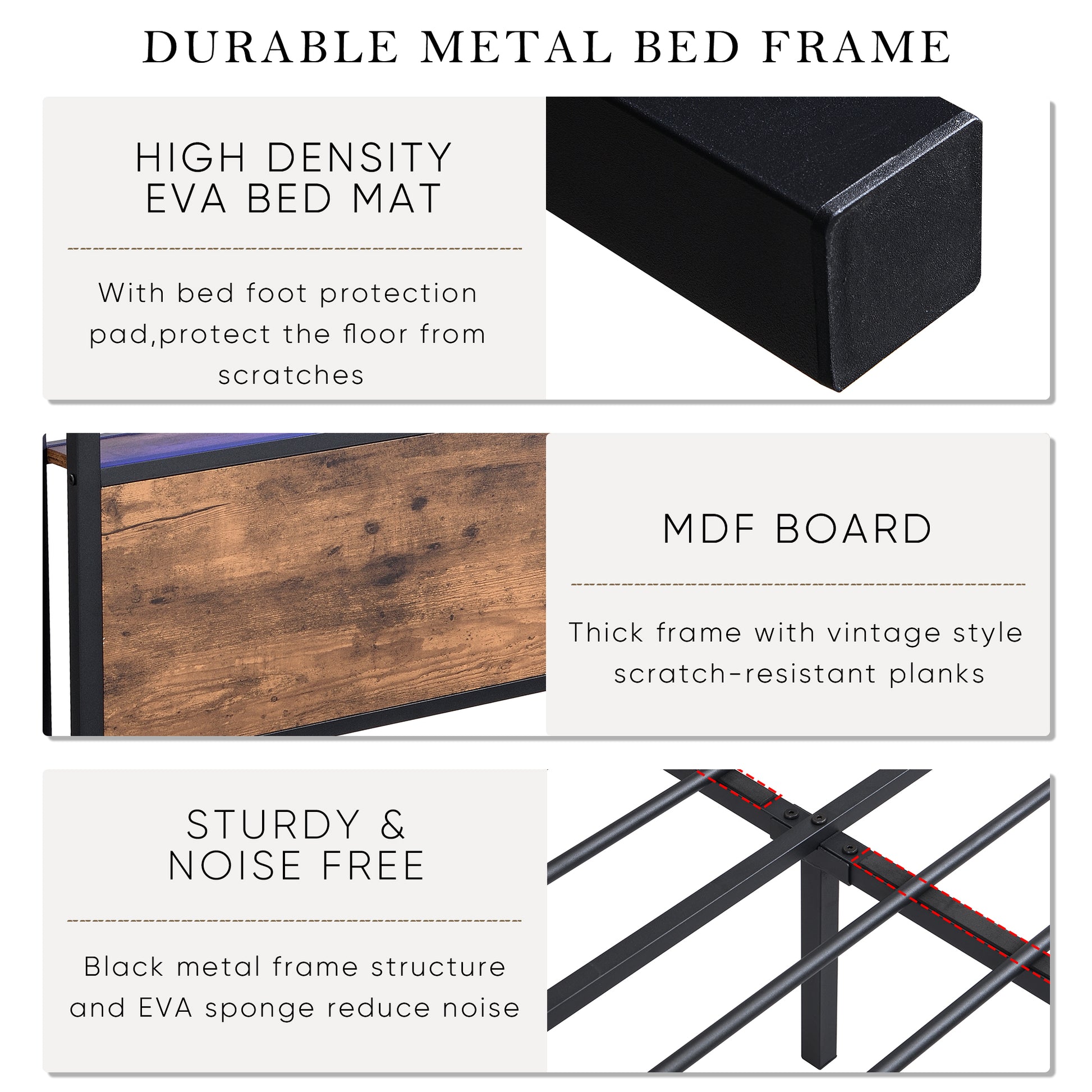 Queen Size Bed Frame With Storage Headboard And 2 Drawers, Led Lights Bed With Charging Station, Metal Platform Bed No Noise, Mattress Foundation Strong Metal Slats Support No Box Spring Needed Box Spring Not Required Queen Black Brown Iron Brown Bedroom