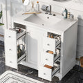 Contemporary White Bathroom Vanity Cabinet 36X18X34 Inches, 4 Drawers & 1 Cabinet Door, Multipurpose Storage, Resin Integrated Sink, Adjustable Shelves, Solid Wood Frame With Mdf White Modern Solid