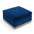 Contemporary Vertical Channel Tufted Velvet Big Size Ottoman Modern Upholstered Foot Rest For Living Room Apartment,Blue Blue Square Foam Velvet