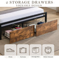 Queen Size Bed Frame With Storage Headboard And 2 Drawers, Led Lights Bed With Charging Station, Metal Platform Bed No Noise, Mattress Foundation Strong Metal Slats Support No Box Spring Needed Box Spring Not Required Queen Black Brown Iron Brown Bedroom