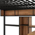 Full Size Metal & Wood Loft Bed With L Shaped Desk And Shelves, Black And Brown Black Metal