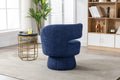 360 Degree Swivel Cuddle Barrel Accent Chairs, Round Armchairs With Wide Upholstered, Fluffy Fabric Chair For Living Room, Bedroom, Office, Waiting Rooms Navy Foam Boucle