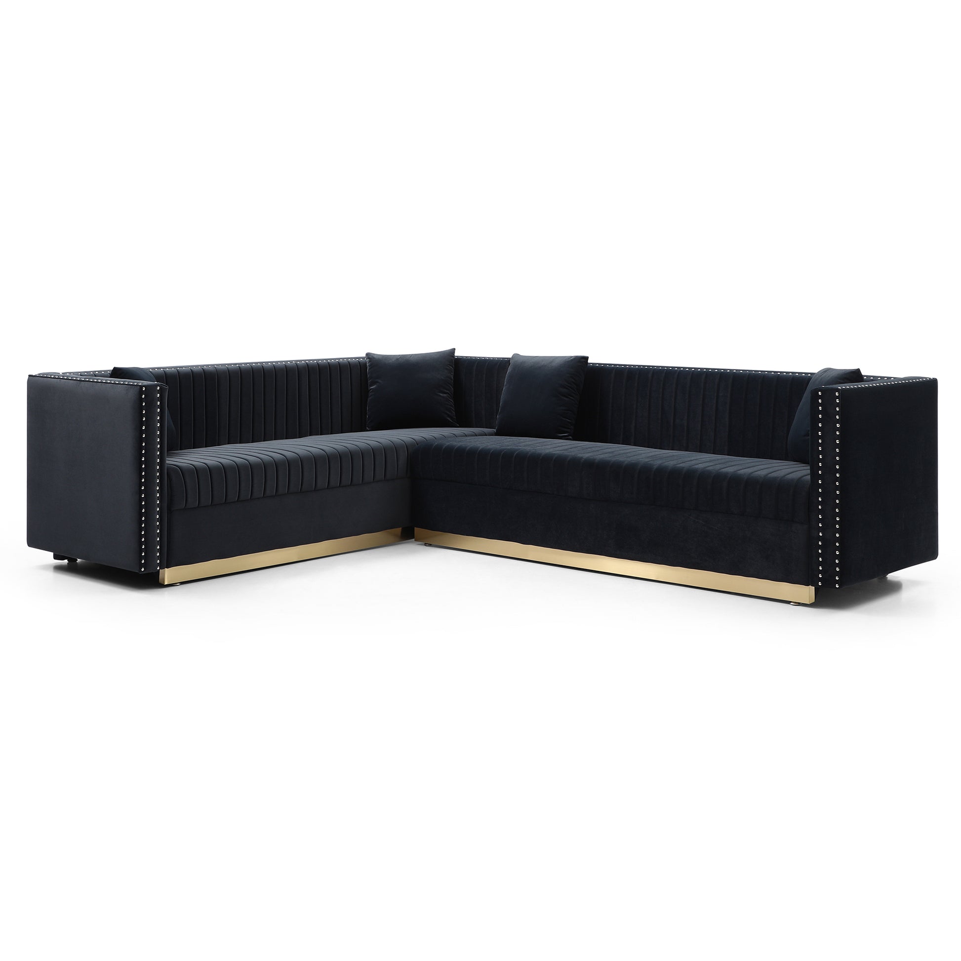 Contemporary Vertical Channel Tufted Velvet Sectional Sofa Modern Upholstered Corner Couch For Living Room Apartment With 4 Pillows,Black Black Primary Living Space Velvet