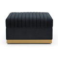 Contemporary Vertical Channel Tufted Velvet Big Size Ottoman Modern Upholstered Foot Rest For Living Room Apartment,Black Black Square Foam Velvet