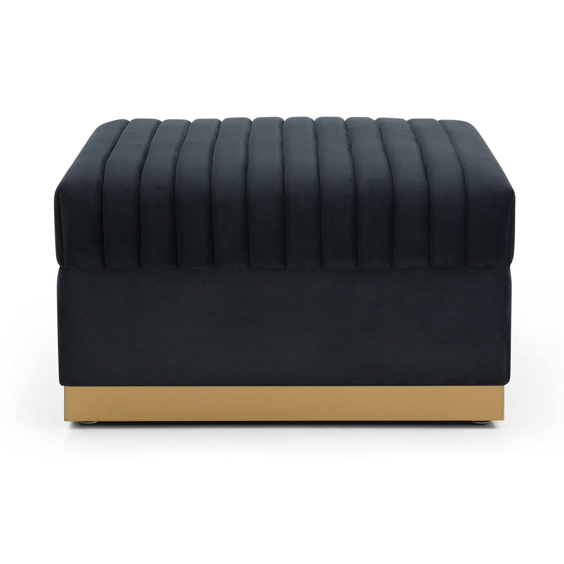 Contemporary Vertical Channel Tufted Velvet Big Size Ottoman Modern Upholstered Foot Rest For Living Room Apartment,Black Black Square Foam Velvet