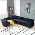 Contemporary Vertical Channel Tufted Velvet Sectional Sofa Modern Upholstered Corner Couch For Living Room Apartment With 4 Pillows,Black Black Primary Living Space Velvet