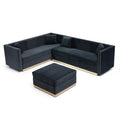 Contemporary Vertical Channel Tufted Velvet Sectional Sofa Modern Upholstered Corner Couch For Living Room Apartment With Ottoman And 4 Pillows,Black Black Velvet