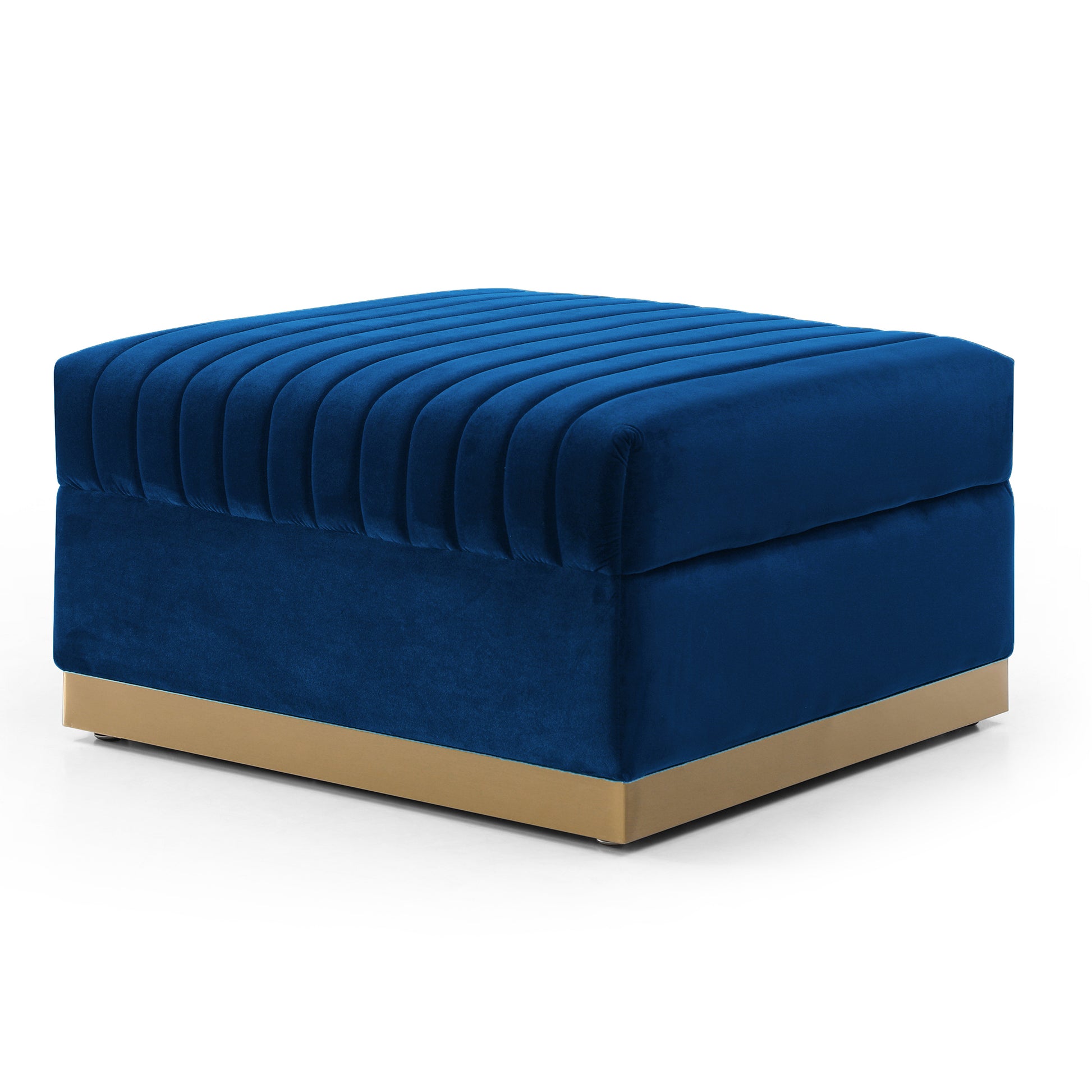 Contemporary Vertical Channel Tufted Velvet Big Size Ottoman Modern Upholstered Foot Rest For Living Room Apartment,Blue Blue Square Foam Velvet